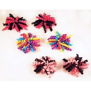 Set of 6 Mini Baby Korker Hair Clips Multi Colored Black and Hot Pink 