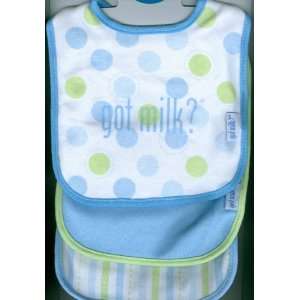 Got Milk ? Set of 3 Cotton Baby Infant Bibs Blue