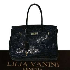  Lilia Vanini Birkin II Croc Patent Leather Flap Tote 