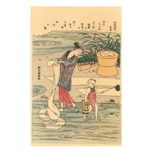  Japanese Woodblock, Lady Washing Paper Premium Giclee Poster Print 