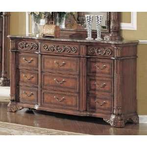 KA7607DR Kamella 12 Drawer Dresser with Marble Top in Cherry and Ash 
