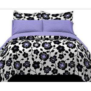 Purple, Black & White Full Size Girls Comforter Set (8 Piece Bed In A 