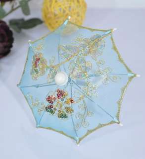 2xMINI Blue Embroidered Golden Lovely parasol/umbrella decoration 9 