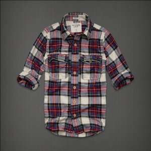 Abercrombie & Fitch Mens Plaid Shirt White and Blue