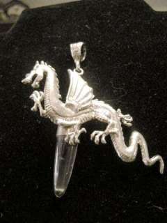 Sterling Silver 925 Flying Dragon & Stone Pendant 3  
