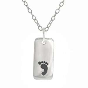  Sterling Silver Footprint Rectangular Tag Necklace 