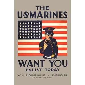  The US Marines Want You   12x18 Framed Print in Gold Frame 