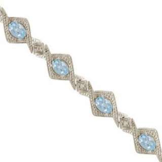 Aquamarine & Diamond Link Bracelet 14k W Gold Antique  