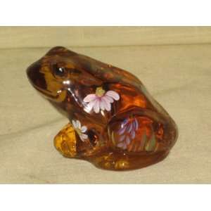 Fenton Art Glass   Sunset The Little Amber Frog Figurine w 