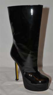 YSL Yves Saint Laurent Black Patent Boots Shoes 38.5  
