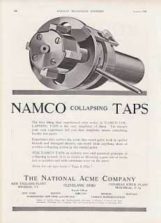 1920 The National Acme Co Cleveland OH Ad NAMCO Collapsing Taps 