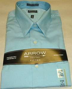  Aquamarine Blue Solid Color Dress Shirt   Fitted   Wrinkle free  
