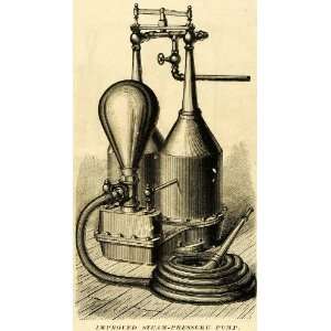1873 Print Improved Steam Pressure Pump William Burdon Vintage Machine 