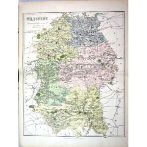Philip Antique Map England 1885 Wiltshire Salisbury Swindon Highworth