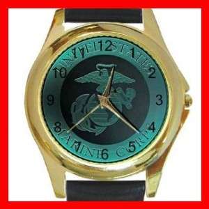 Marine Corp Army Round Gold Metal Watch Unisex  