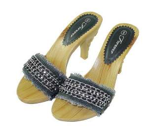  Rhinestone Women Fashion Wood Stylish Heels Sandals Shoes Platform