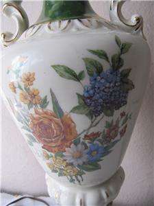   Victorian Porcelain Floral Table Lamp 3 Way Light 21 1/2 Tall  