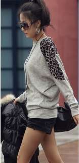   neck Leopard Shoulder Long Sleeve T shirt Tight Hips Tops 3150#  
