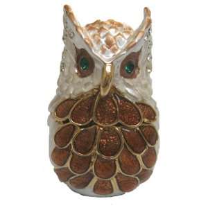   Enameled Cute White Owl Trinket Box 1 X .5 X .75 
