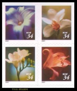2001 Flowers 34c 3487 90 3490 3490a Block 4 From Vending Booklet MNH 