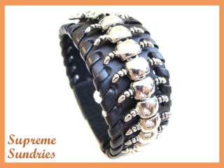 Metal Chian Chilopod Mens Black Leather Bracelet 377  
