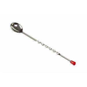  Stainless Steel Twisted Bar Spoon With Red Plastic Tip 