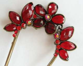VARY COLORS SWAROVSKI CRYSTAL VINTAGE FLORAL BUTTERFLY HAIR STICK PIN 