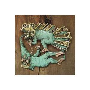   NOVICA Bronze and copper wall art, Demon and Dragon