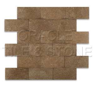 Noce Travertine 2 X 4 CNC Arched 3 D Brick Mosaic Mesh  