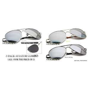  3 Pack of Mirrored Aviator Sunglasses Includes Leather 