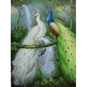   inch Animal Canvas Art Repro White and Green Peacocks