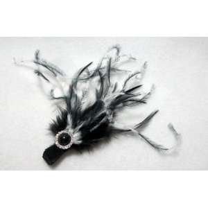  NEW Black and White Ostrich Feather Hair Clip, Limited 