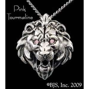 Lion Head Necklace, 14k White Gold, 20 Silver Box Chain, Set With a 