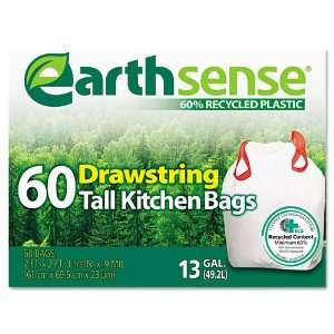   Liners, 13 gallon, White, 60 Drawstring Bags per Pack