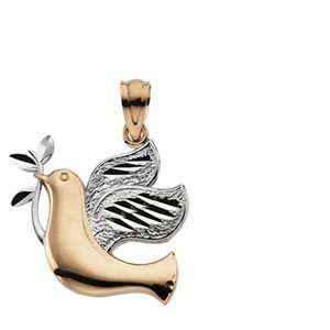   21.00 Mm 14K White/Yellow Gold Two Tone Peace Dove Pendant Jewelry