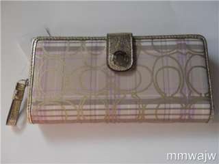   Signature Stripe Tartan Accordion Zip Wallet Lavender Gold 46212 NWT