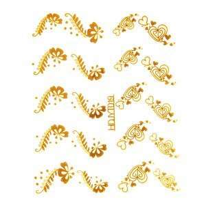  Gold Whimsical Hearts/Floral Nail Stickers/Decals Beauty