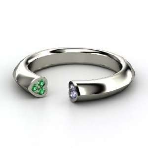 Two Hearts Ring, Sterling Silver Ring with Tanzanite & Emerald