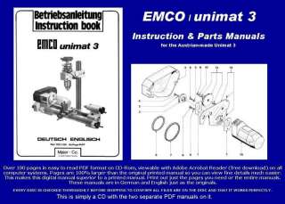 EMCO UNIMAT 3 LATHE PARTS/INSTRUCTIONS MANUALS ON CD  