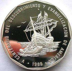 Dominican 1989 500th Anniversary Discover Peso 1oz Silver Coin,Proof 