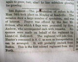   newspaper w 1st parade by Massachusetts 54th all Negro Regiment  