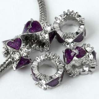 5P Enamel Purple Heart Big Hole European Charm Beads  