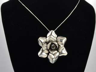 Sterling Silver .925 Big Flower Pendant Chain Necklace  