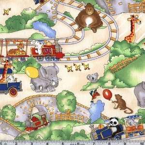  45 Wide Take Me To The Zoo Animal Train Ivory Fabric By 