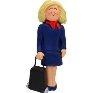 Flight Attendant Female, Blonde Personalized Christmas Ornament