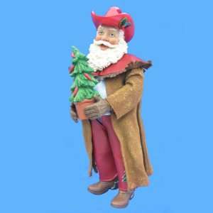 10 Fabriche Western Cowboy Santa Claus with Christmas Tree Figure 