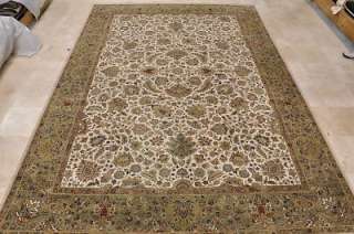 NEW 10x14 AREA RUG HANDMADE KNOTTED IVORY GREEN JAIPUR  