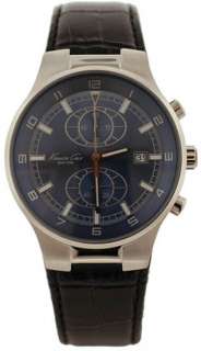 Mens Kenneth Cole Chrono Blue Face Brown Leather Watch  