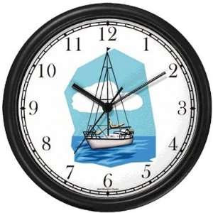  Sail Boat with Sails Down Nautical Theme Wall Clock by 