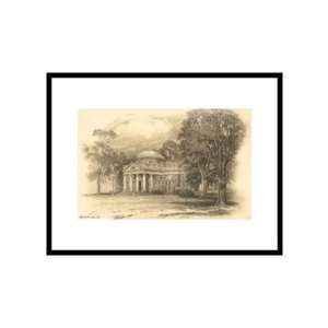 Engraving of Monticello, Charlottesville, Virginia Architecture Pre 